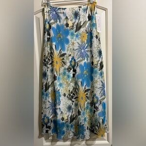 BRAND NEW Rene Margo White Blue Yellow Floral Midi Lined Flowy Skirt Small 4-6